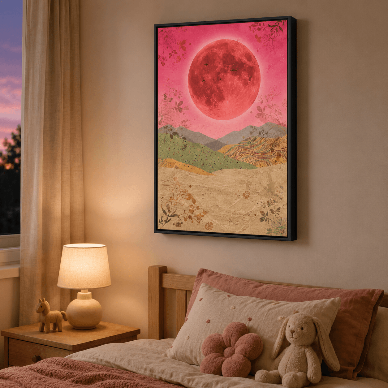 Strawberry Moon Over the Hills